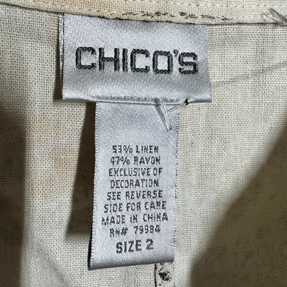 Chico’s Blazer Jacket Women 2 L Cheetah Print Linen Metallic Brown, Cream, Gold - Picture 5 of 9